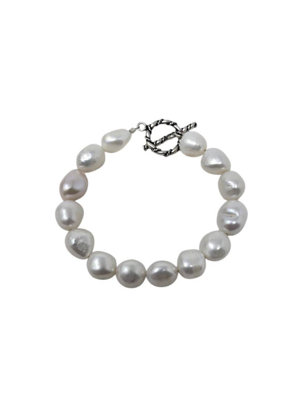 Handmade Baroque Freshwater Pearl Bracelet With Silver Tone Toggle Clasp